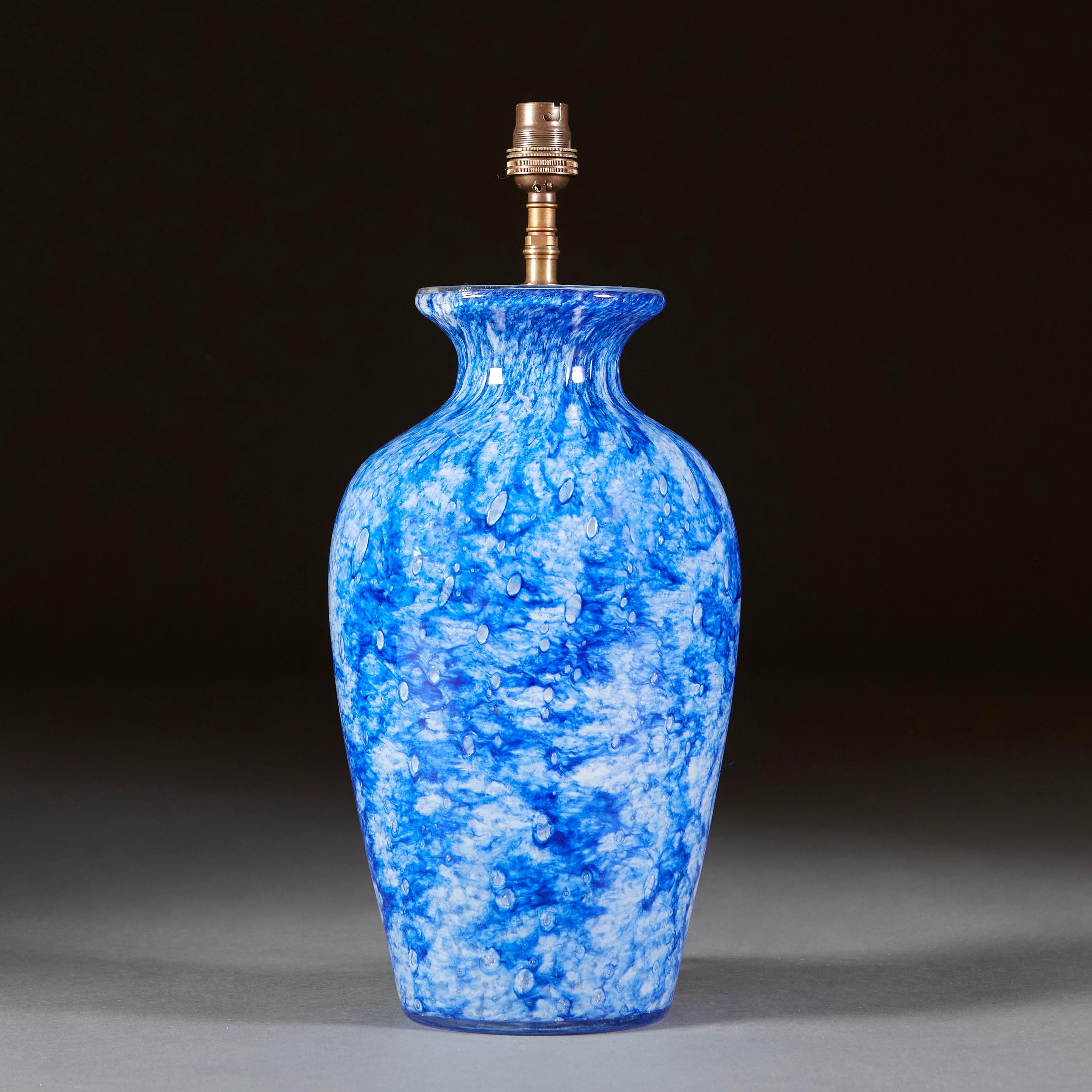French Blue Glass Vase as a Lamp In Good Condition In London, GB