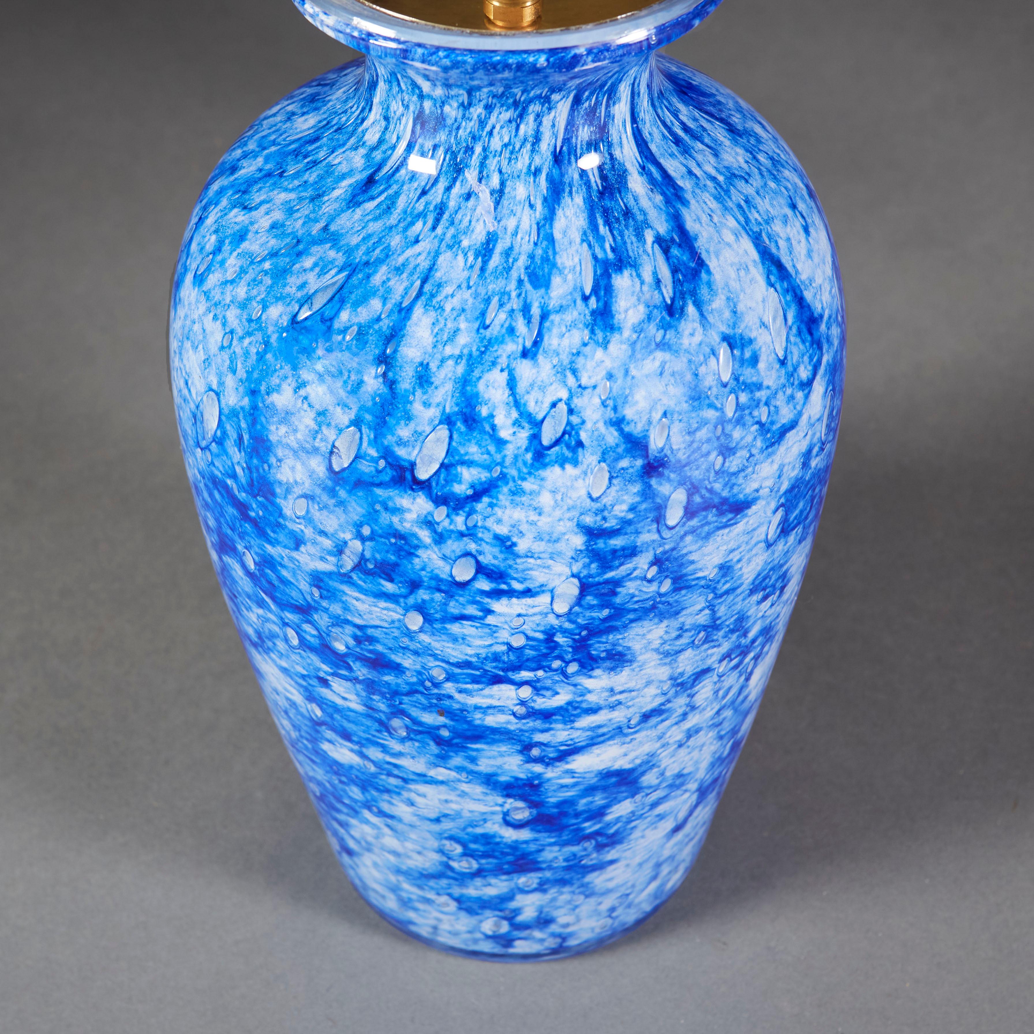 Blown Glass French Blue Glass Vase as a Lamp