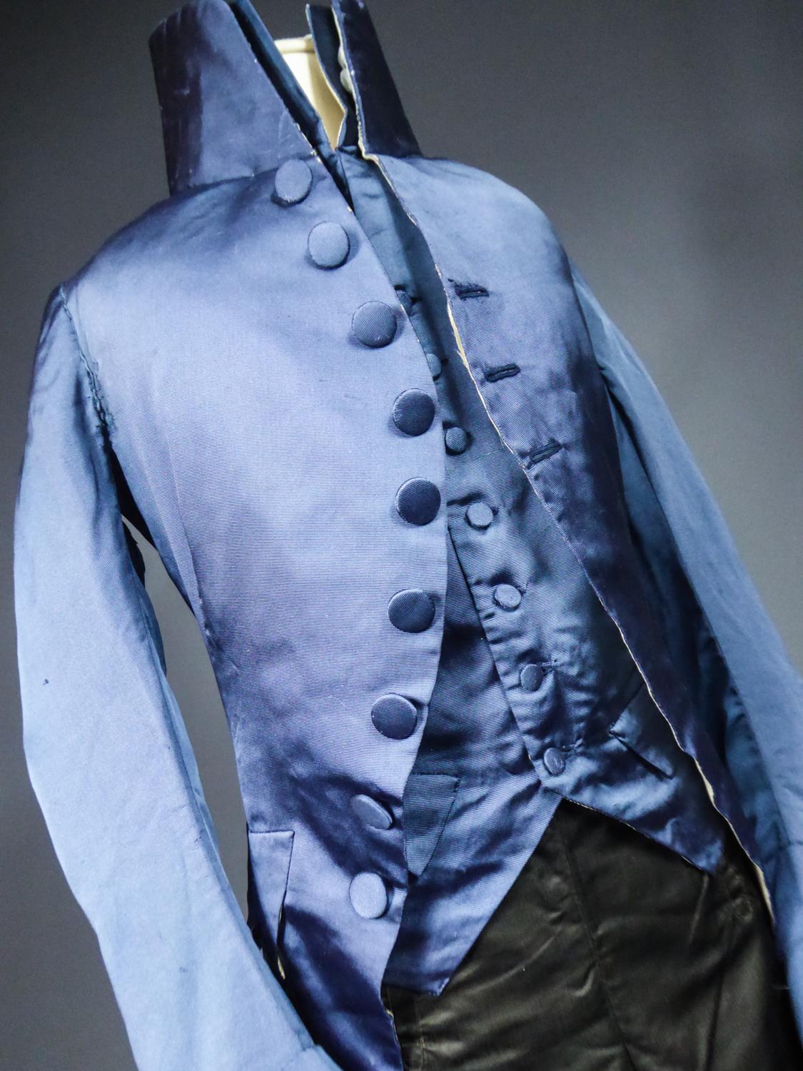  A French Blue Silk Habit de Ville Complete Frock Coat - Napoleonic Period 1805 6