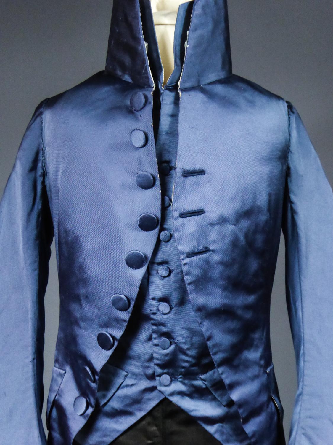 Black  A French Blue Silk Habit de Ville Complete Frock Coat - Napoleonic Period 1805
