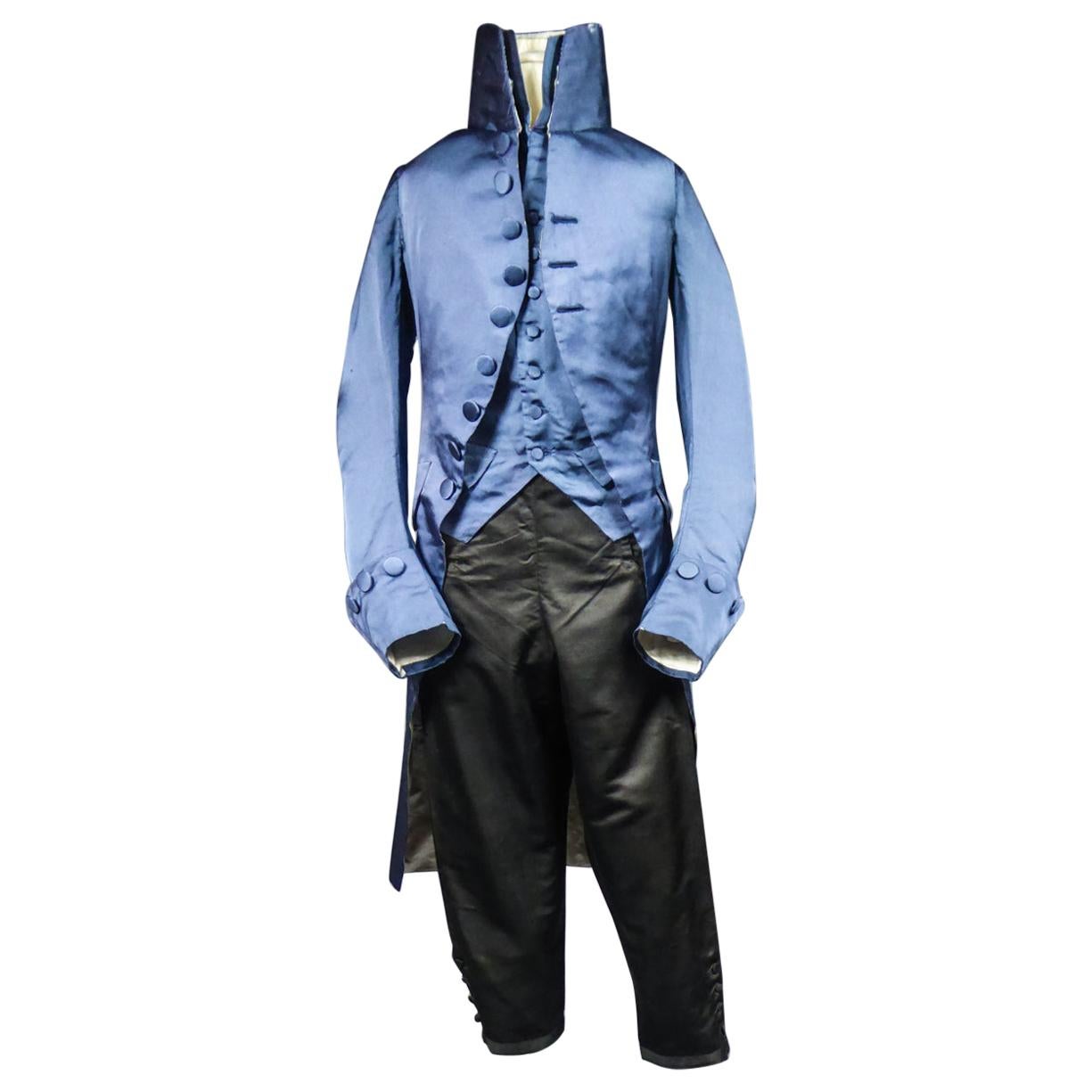  A French Blue Silk Habit de Ville Complete Frock Coat - Napoleonic Period 1805