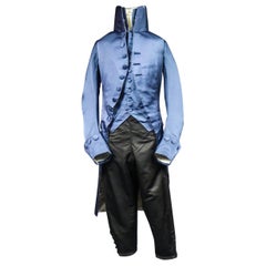 Antique  A French Blue Silk Habit de Ville Complete Frock Coat - Napoleonic Period 1805