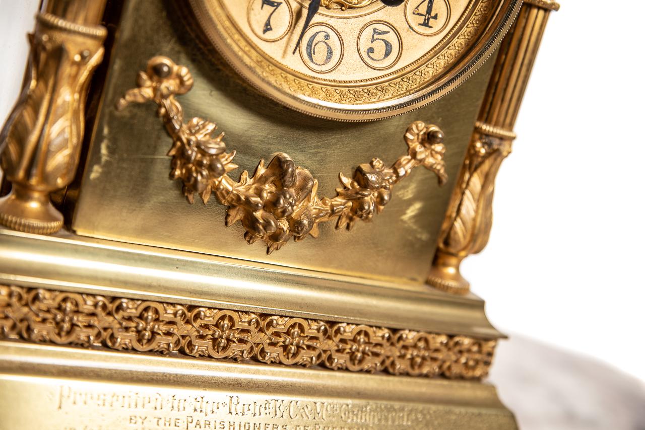 French Brass 8 Day Mantel Clock by Vincent & Cie, circa 1860 For Sale 2