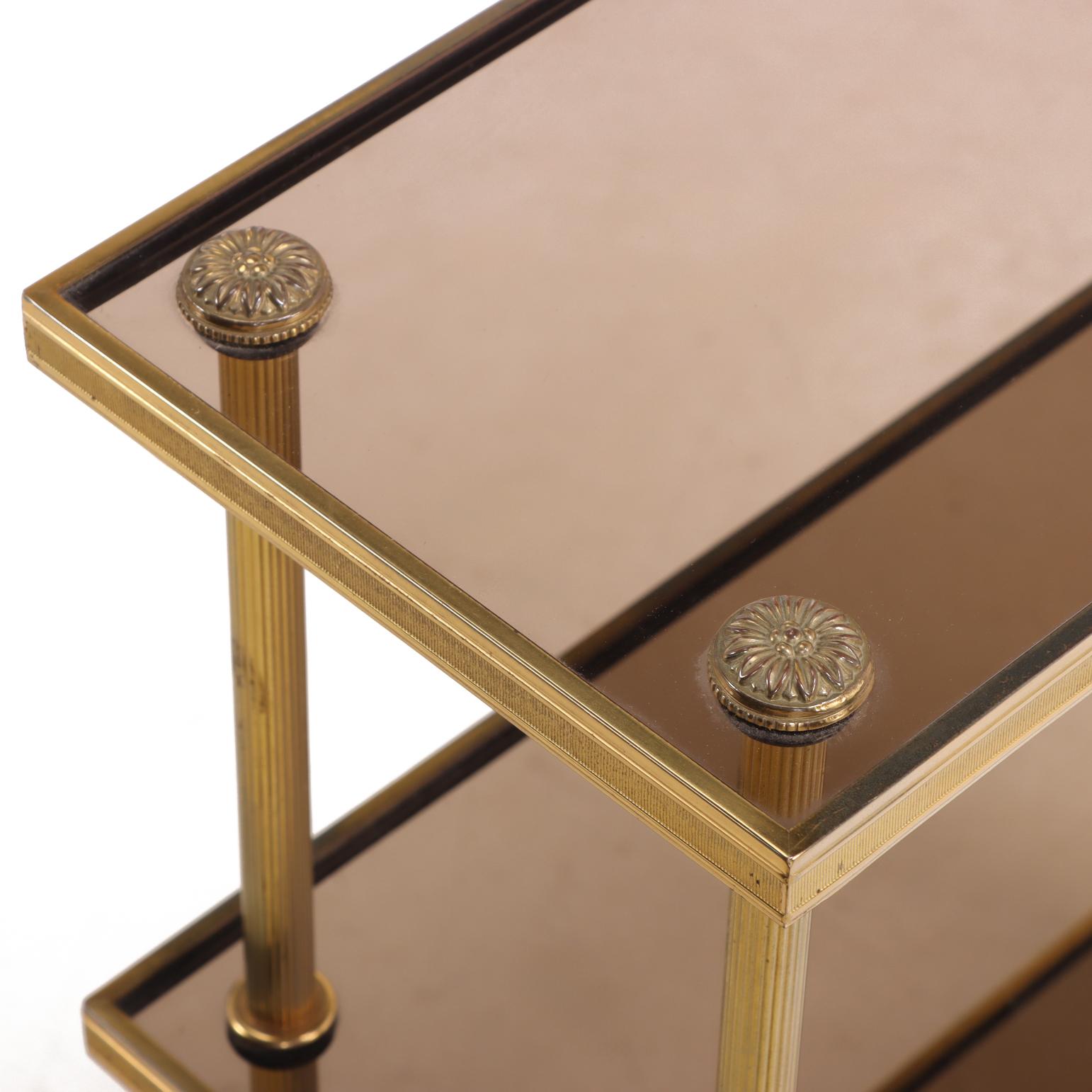 A French Brass and Glass 3-Tier Table, C. 1950. In Good Condition For Sale In Philadelphia, PA