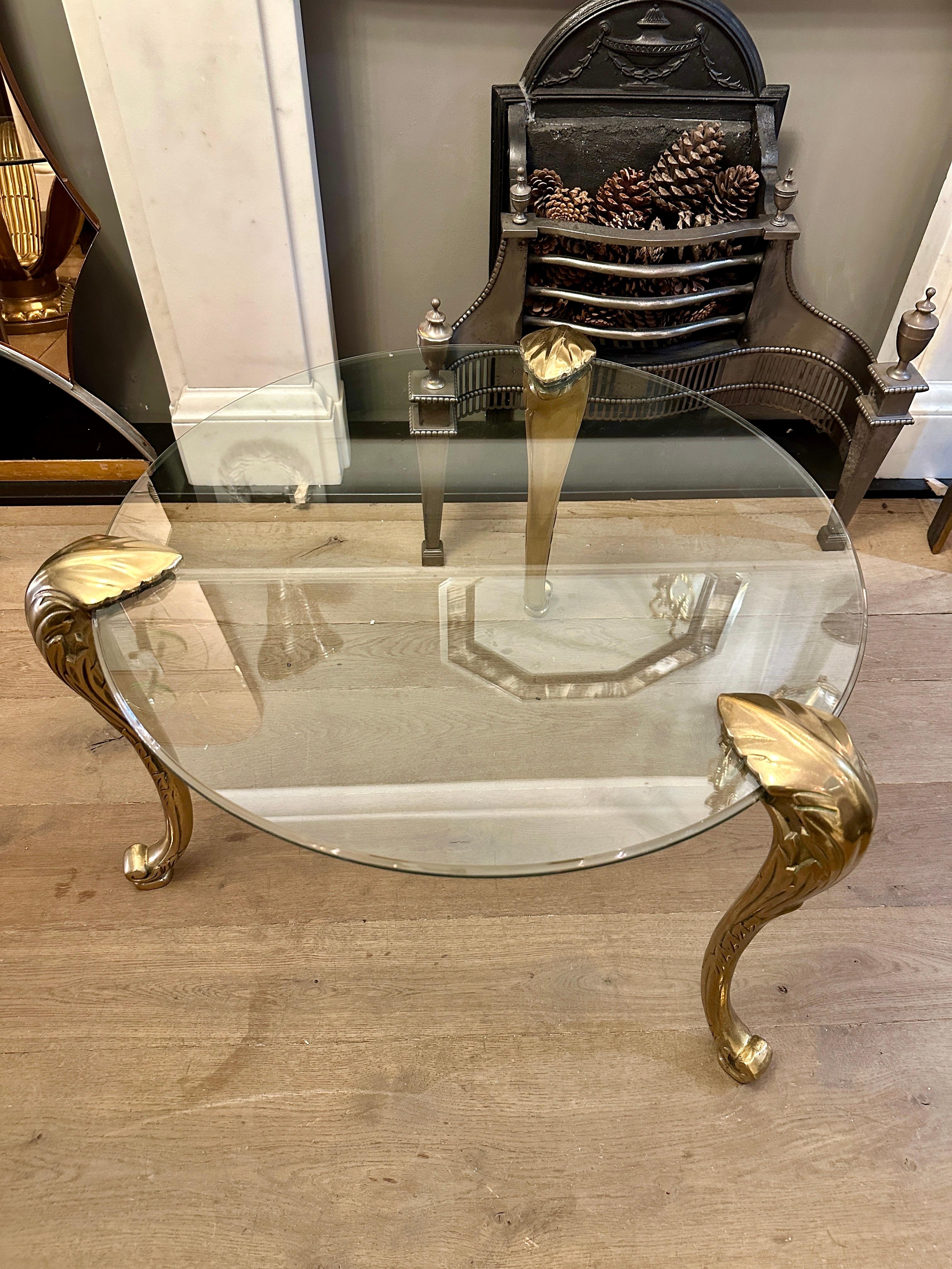 A French Brass and Glass Gueridon Table  For Sale 1