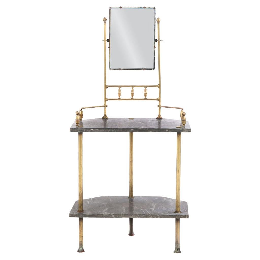 A French Brass and Marble Vanity with Mirror, C. 1890. For Sale