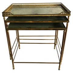 French Brass and Mirrored Set of Tables Maison Bagues Style