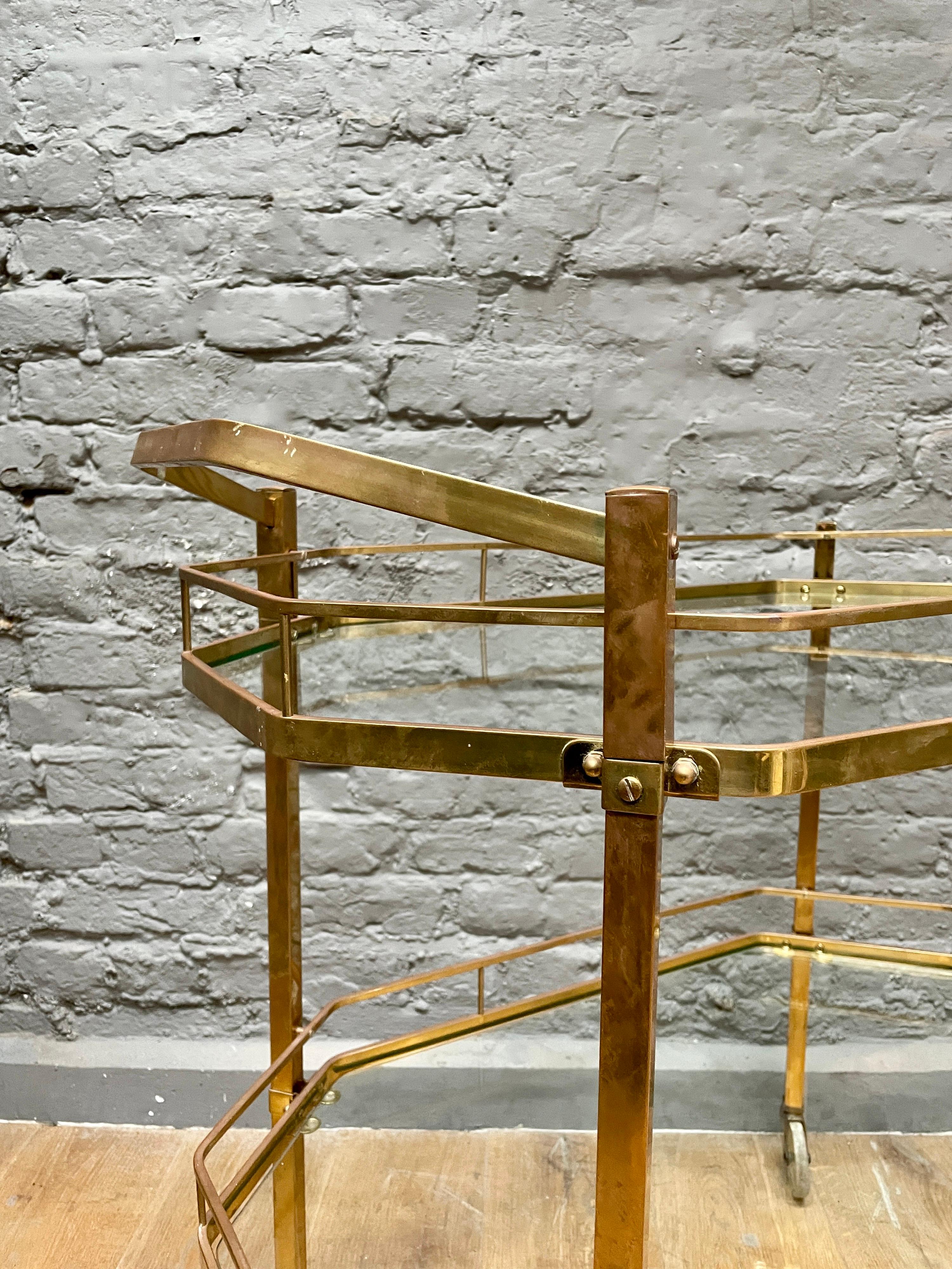 Mid-20th Century French Brass Bar Cart For Sale