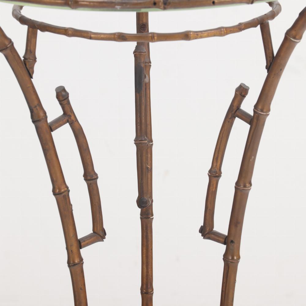 A French brass faux bamboo plant stand / side table, ca. 1940. In Good Condition In Philadelphia, PA