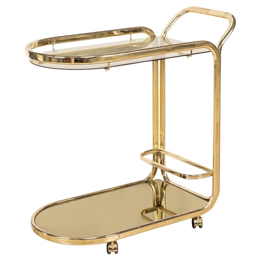 A French Brass & Glass Two-Tier Drinks Trolley, c.1970 For Sale