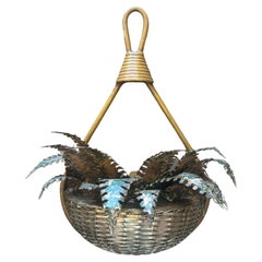 A French  Brass Hanging Basket and Painted Fern Wall light