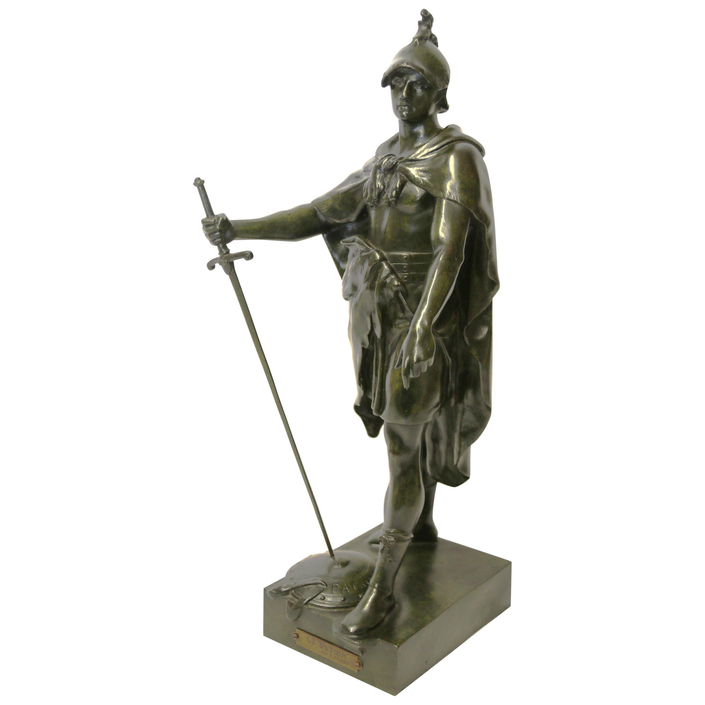 French Bronze Figure Titled, Le Devoir by Emile Louis Picault, circa 1880 For Sale