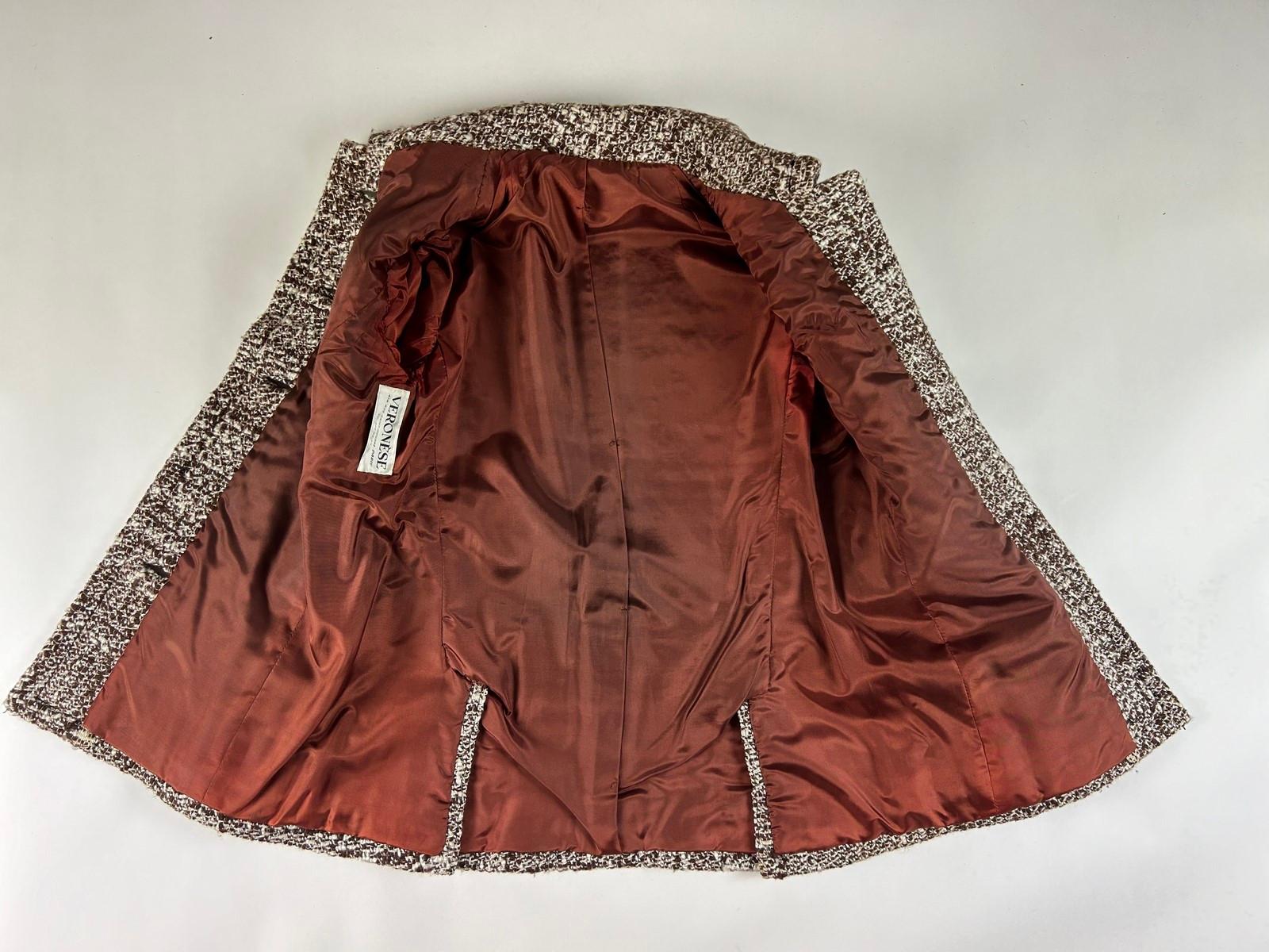 Costume jupe en laine chinée Brown par Veronese - Paris Circa 1975 en vente 5