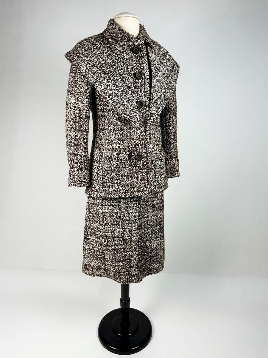 Women's A French Brown Chiné Wool Skirt Suit by Veronese - Paris Circa 1975 For Sale