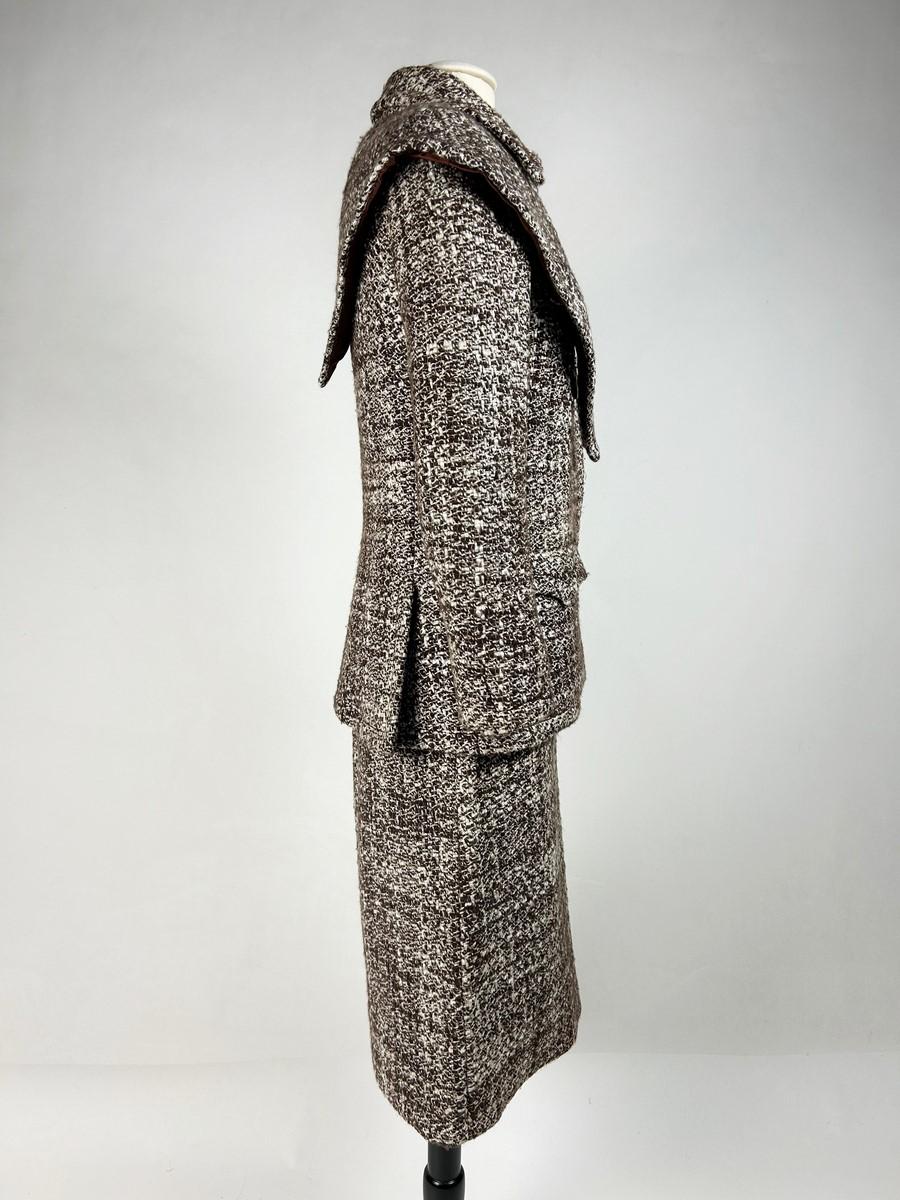 Costume jupe en laine chinée Brown par Veronese - Paris Circa 1975 en vente 2