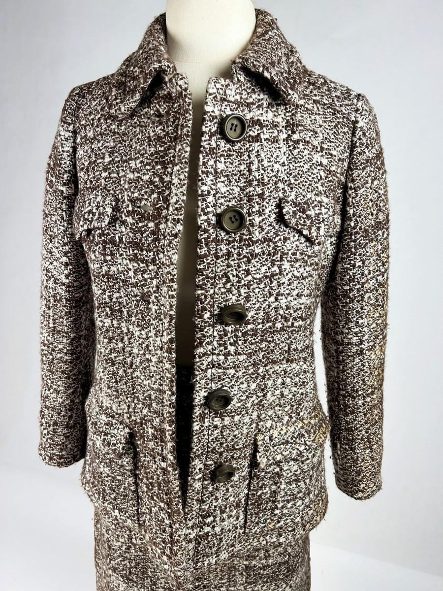 Costume jupe en laine chinée Brown par Veronese - Paris Circa 1975 en vente 3