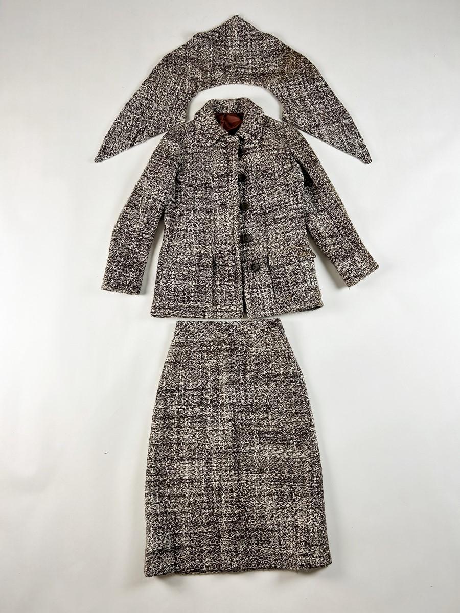Costume jupe en laine chinée Brown par Veronese - Paris Circa 1975 en vente 4