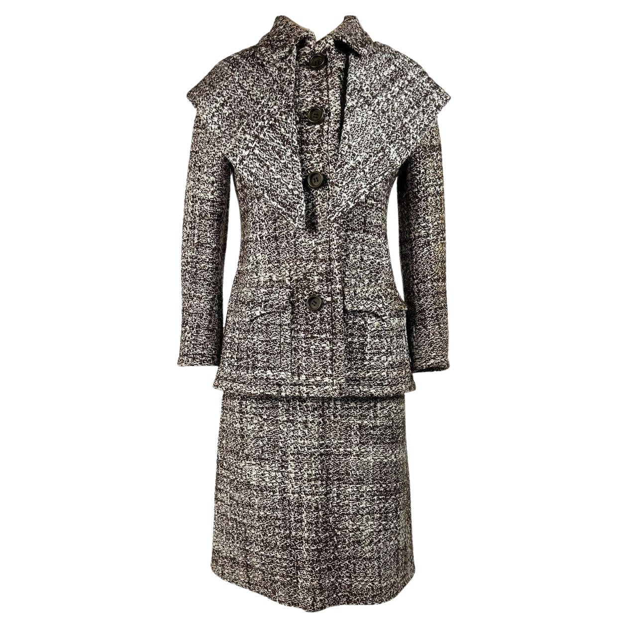 A French Brown Chiné Wool Skirt Suit by Veronese - Paris Circa 1975