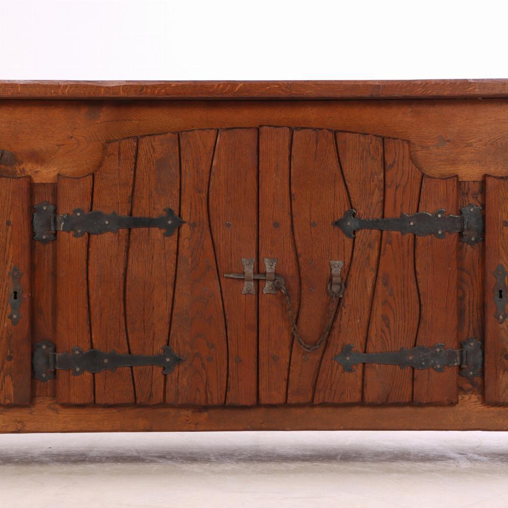A French Brutalist Style Oak Sideboard, C. 1950. In Good Condition For Sale In Philadelphia, PA