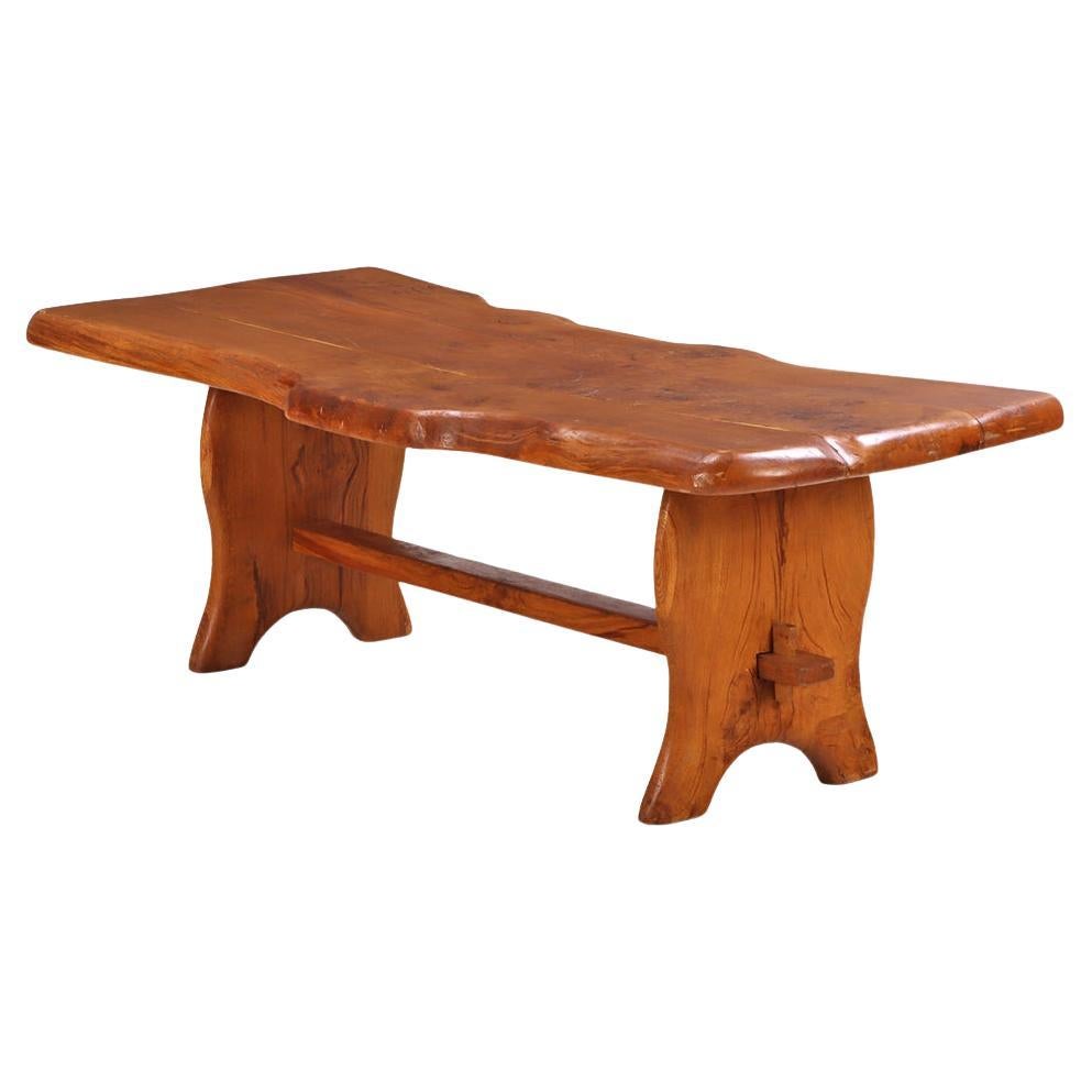 A French burled elm free edge dining table, C. 1970. For Sale