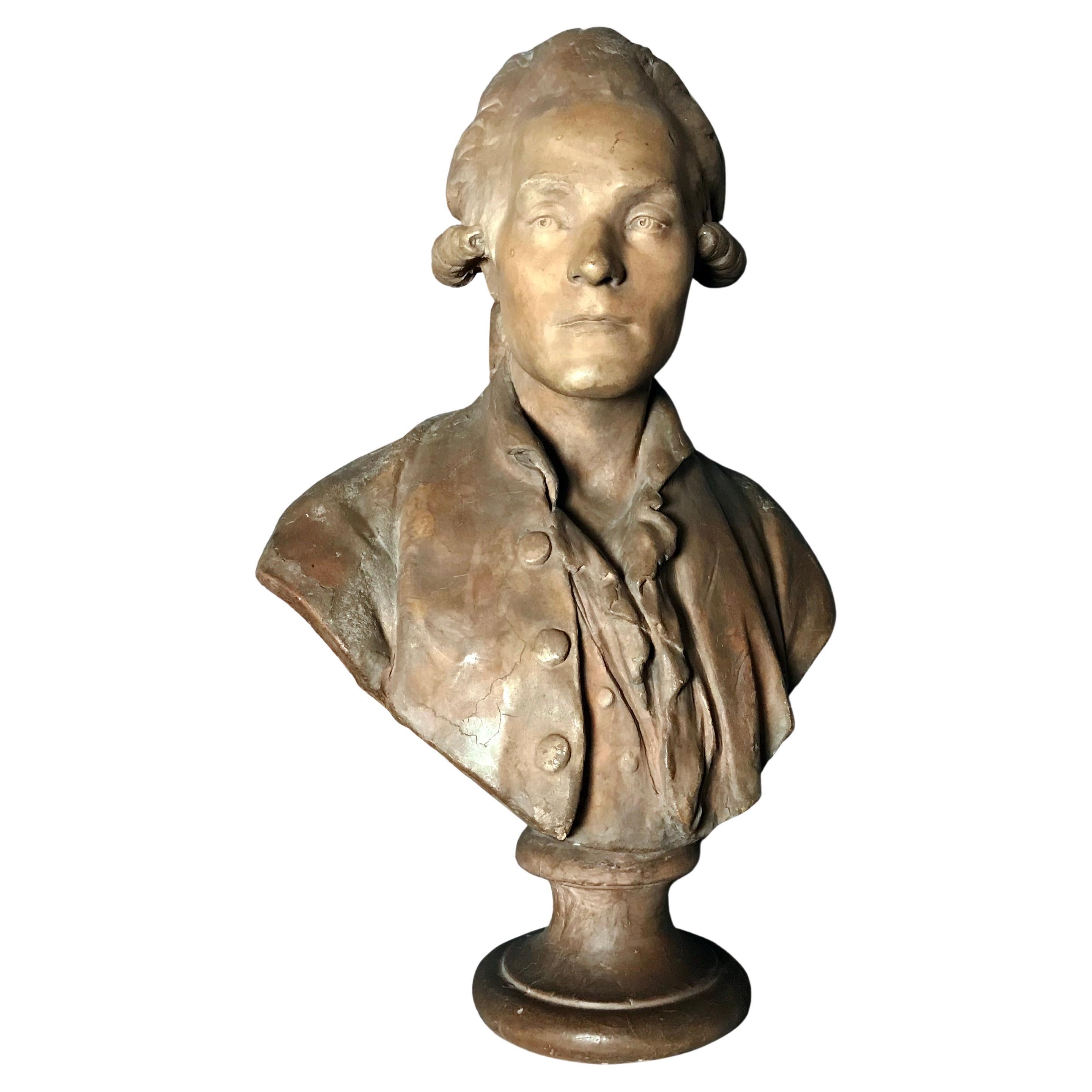 French C 18th Terracotta Bust of a Gentleman For Sale