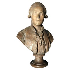 Antique French C 18th Terracotta Bust of a Gentleman