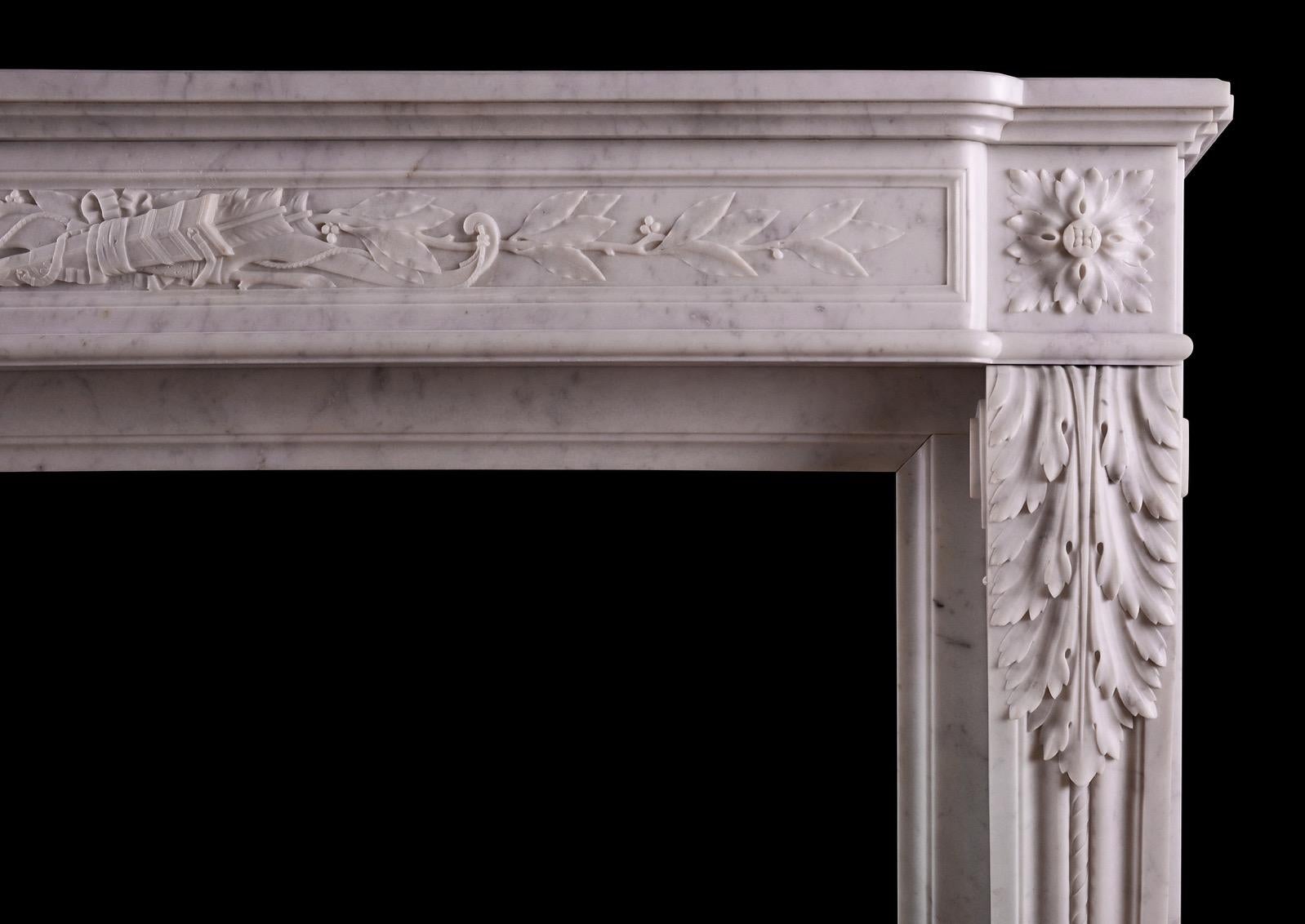 Louis XVI A French Carrara Marble Fireplace For Sale
