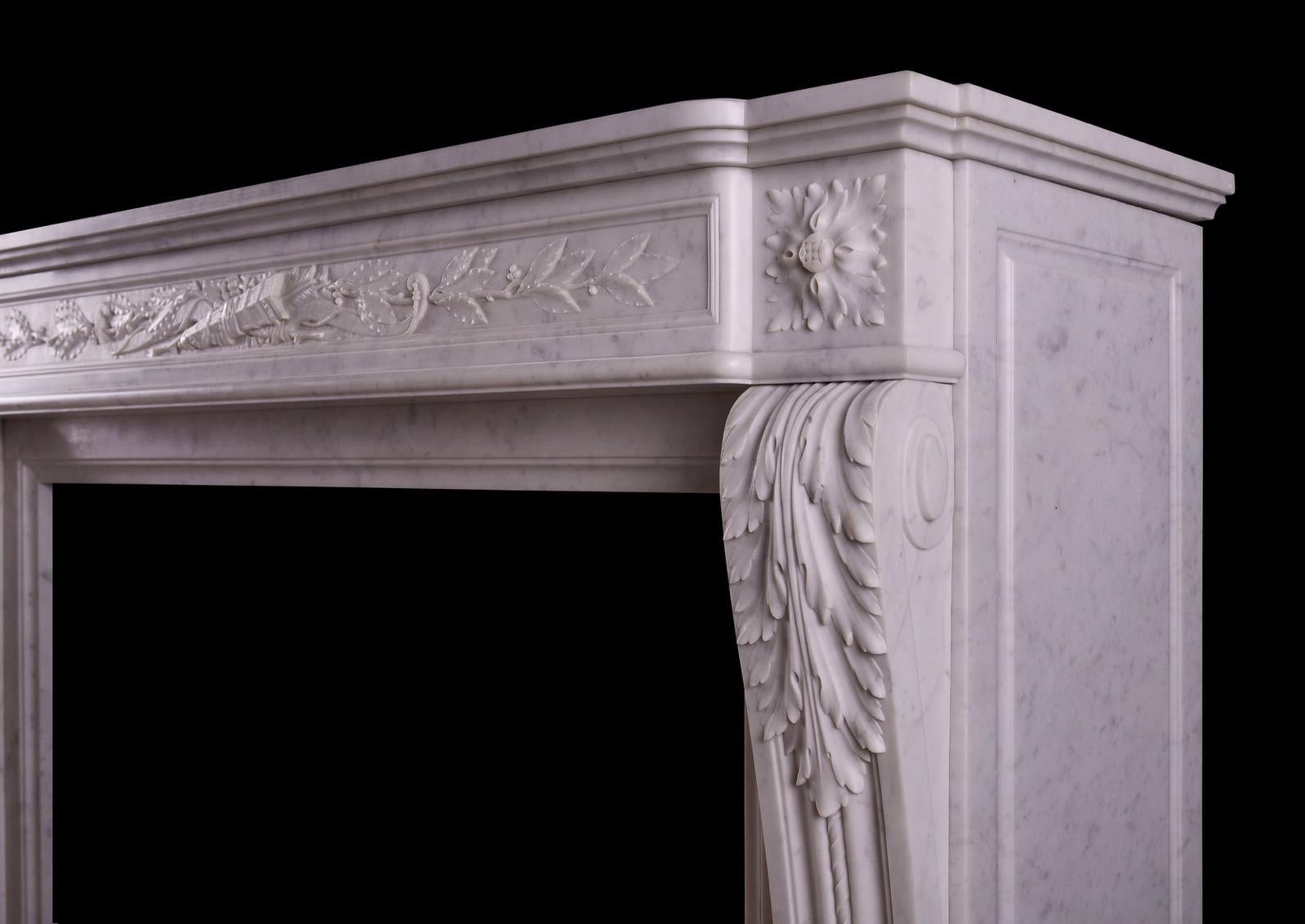 19th Century A French Carrara Marble Fireplace For Sale