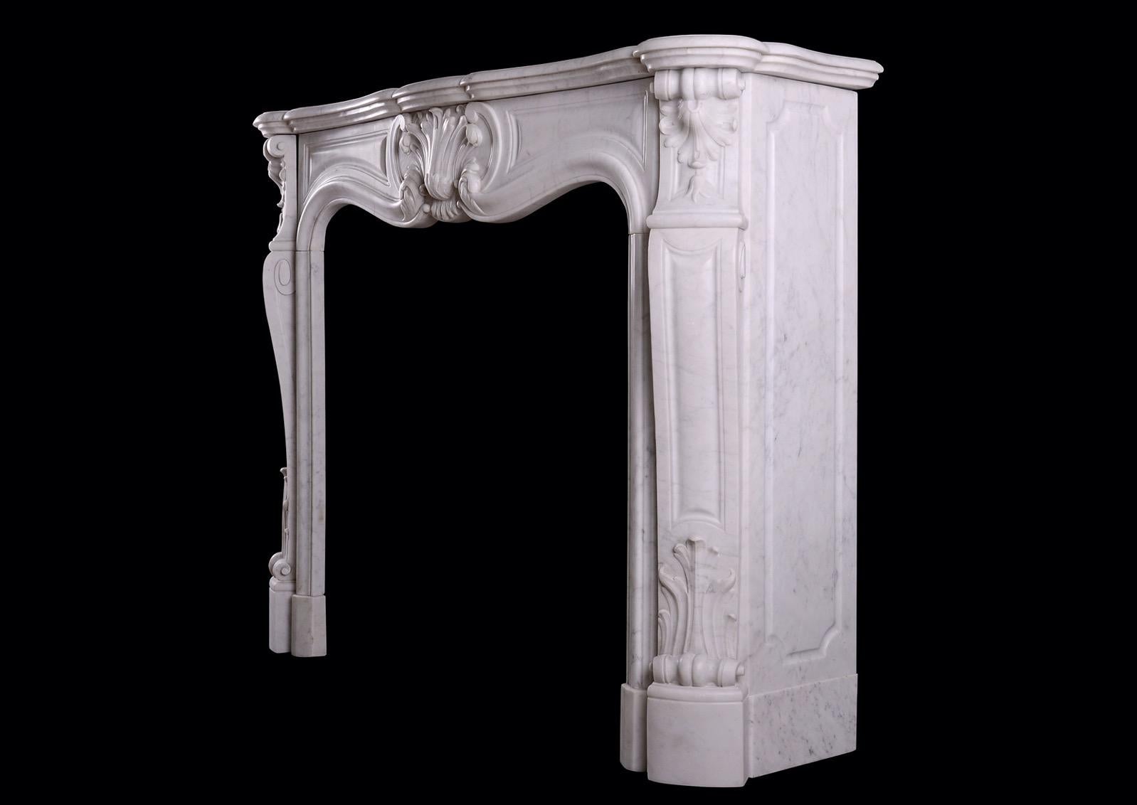 18th Century A French Carrara Marble Fireplace in the Louis XV Style For Sale