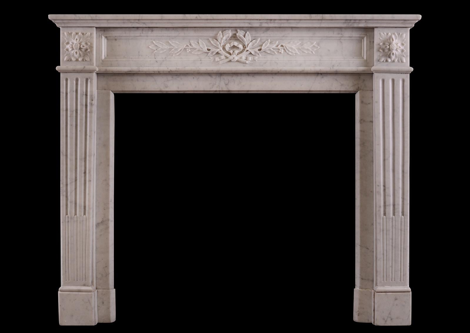 European French Carrara Marble Fireplace in the Louis XVI Style For Sale