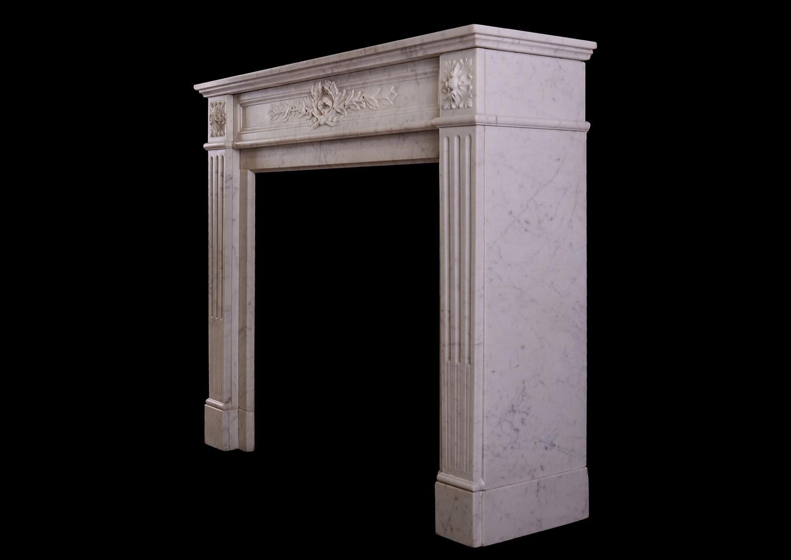 French Carrara Marble Fireplace in the Louis XVI Style In Good Condition For Sale In London, GB