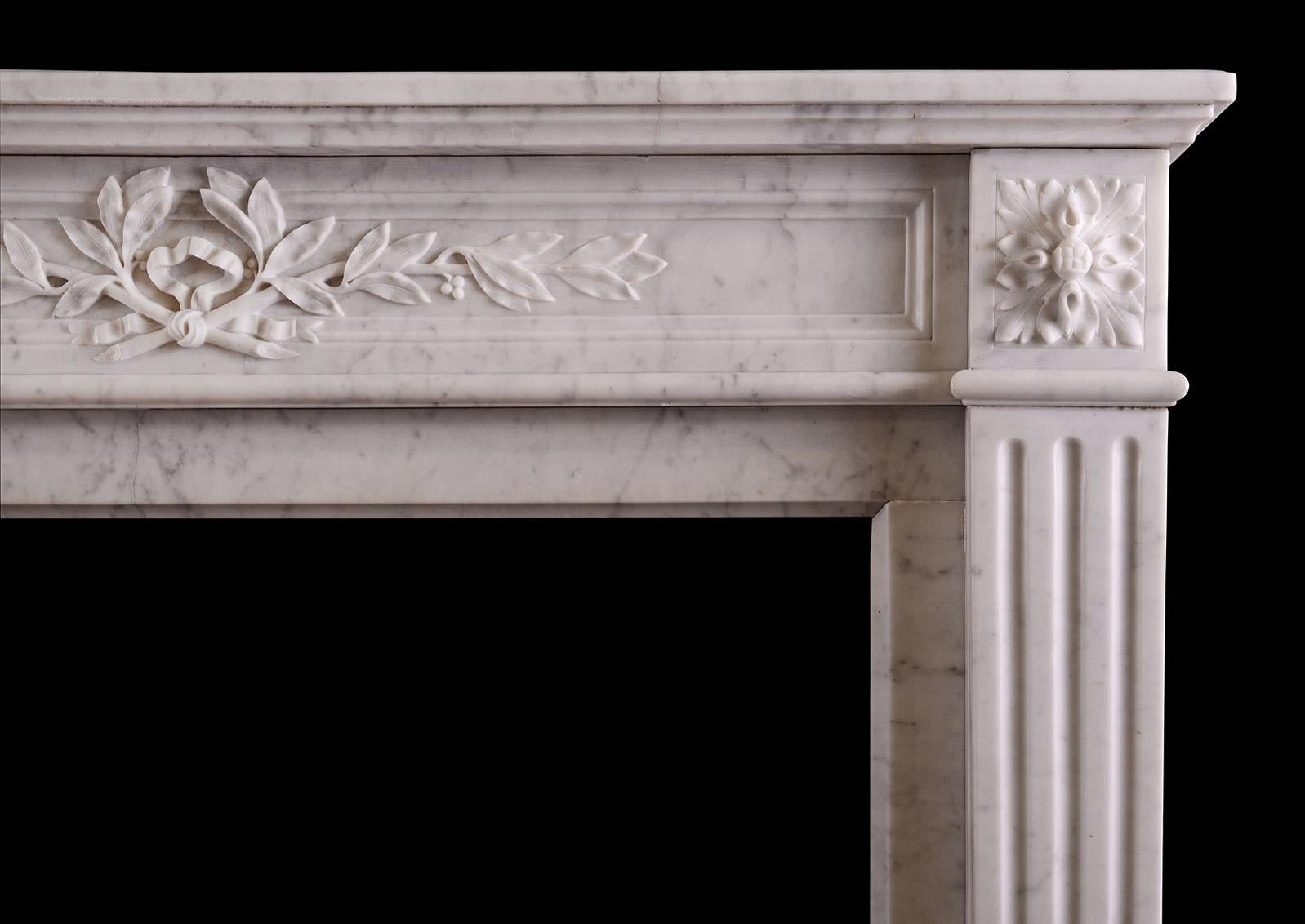 19th Century French Carrara Marble Fireplace in the Louis XVI Style For Sale