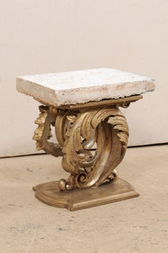 French Carved Acanthus Fragment Base Drinks Table with Fossilized Coral Slab Top