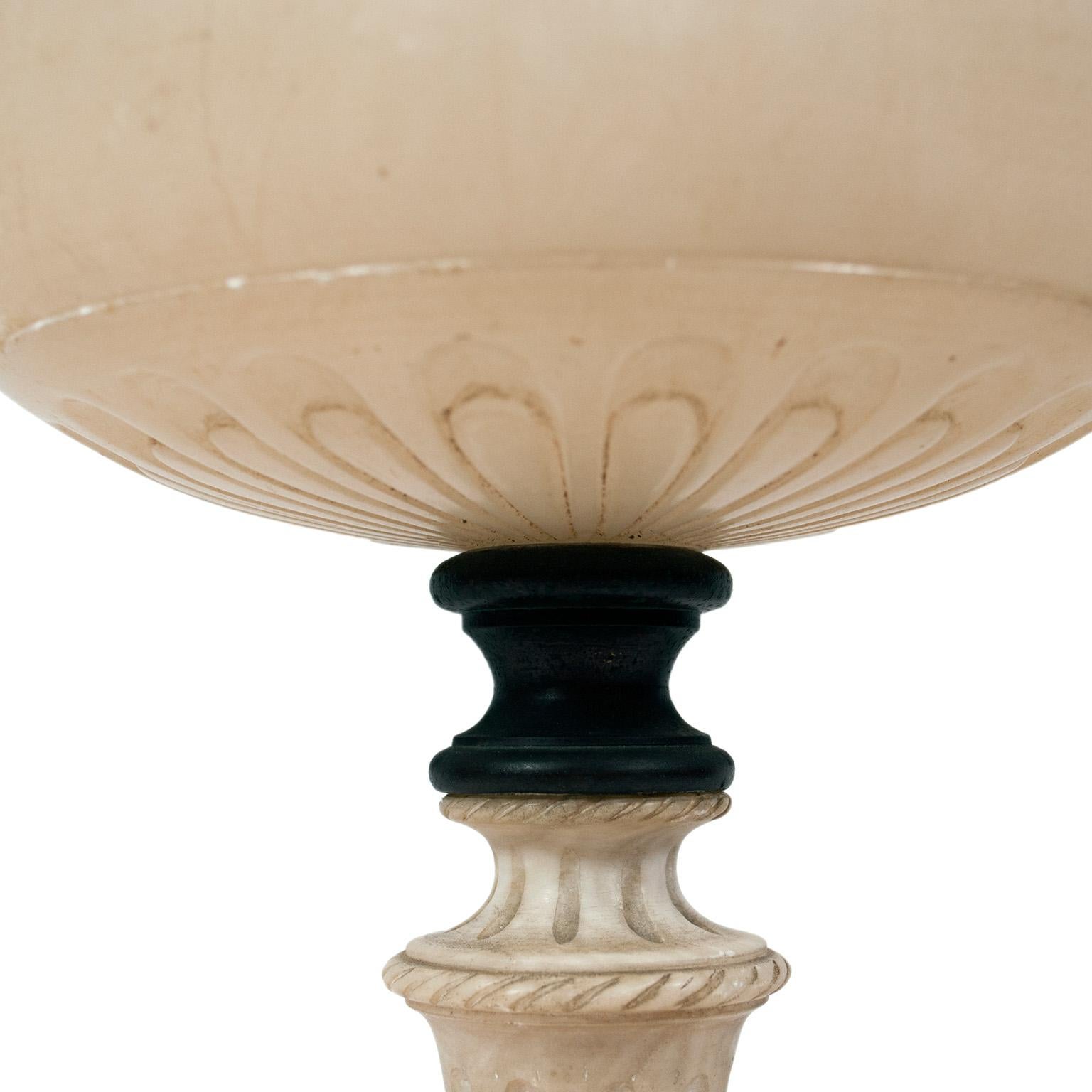 Early 20th Century French Carved Alabaster Table Lamp and Shade 1