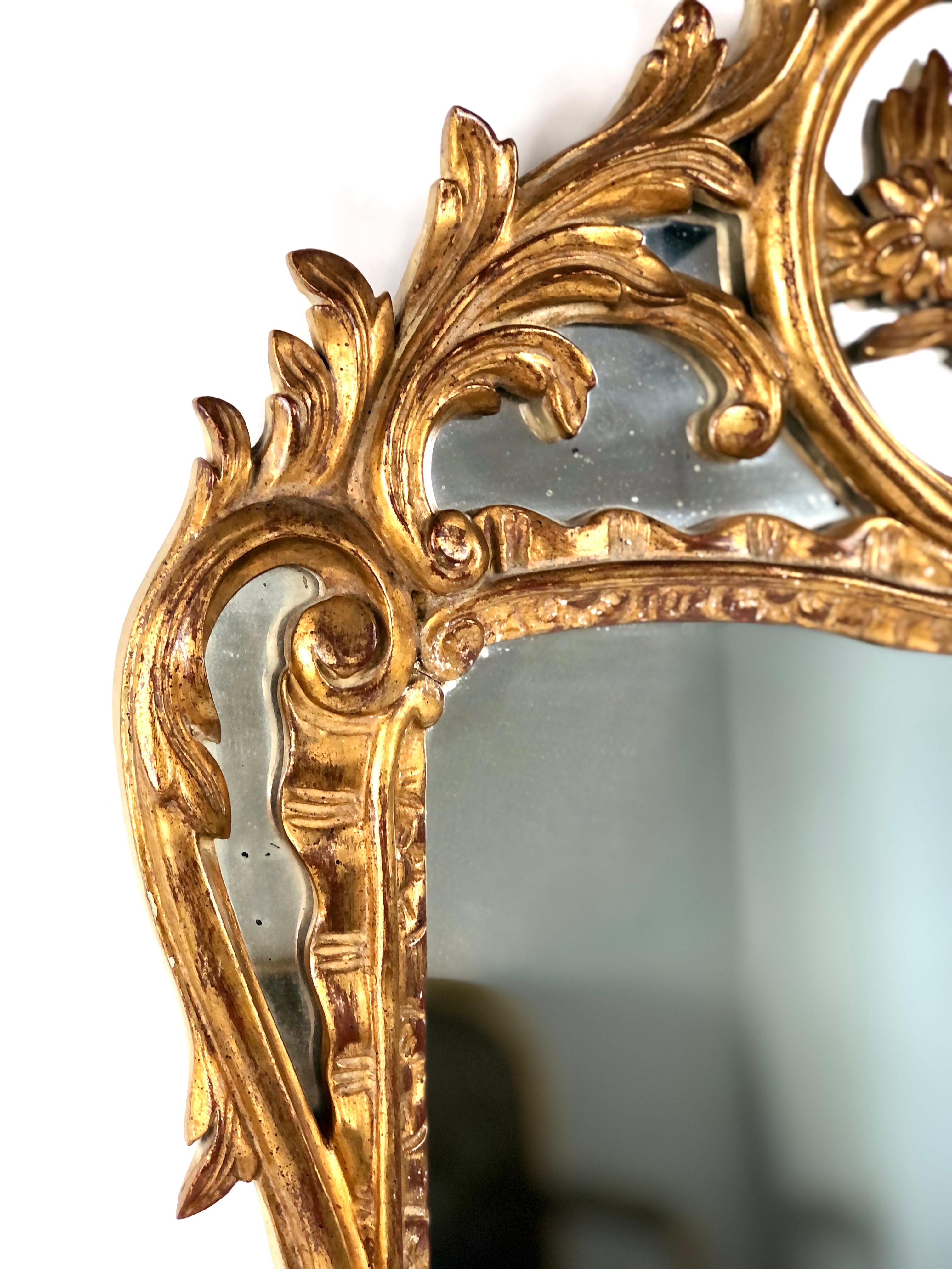 Louis XV French Carved and Gilded Wood Mirror with Parecloses 19th Century