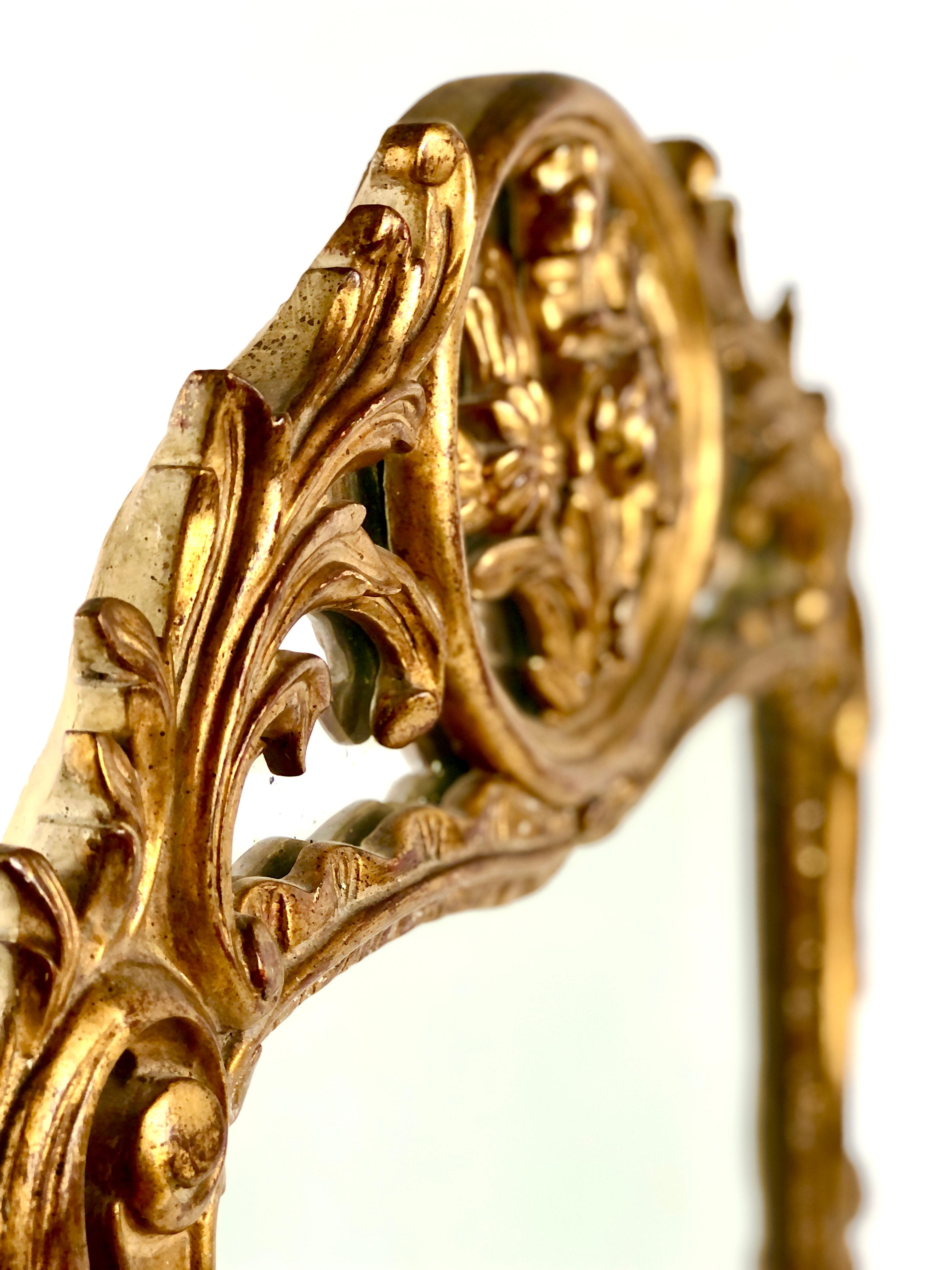 Mercury Glass French Carved and Gilded Wood Mirror with Parecloses 19th Century