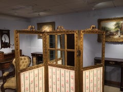 French Carved Gilt Wood 3 Fold Antique Vanity Screen