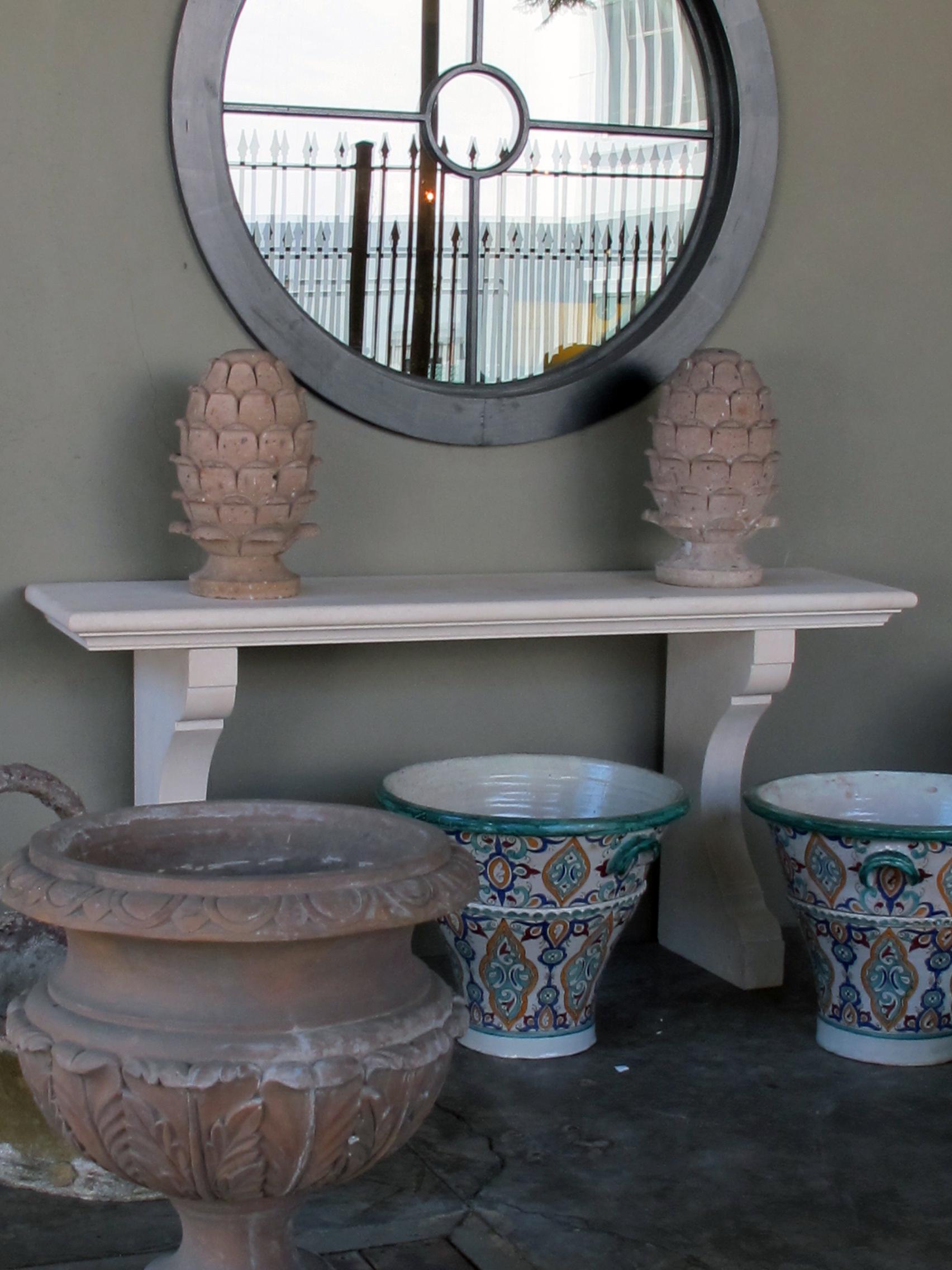 A  French Carved Limestone Neoclassical Style Indoor/Outdoor Wall Console Table In New Condition For Sale In San Francisco, CA