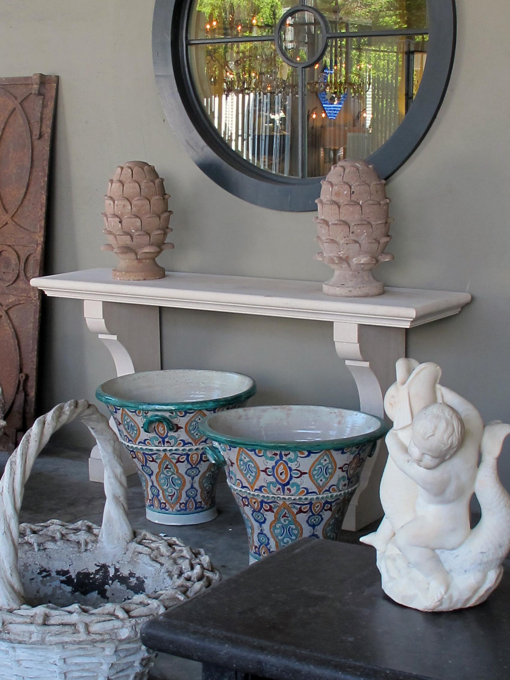 A  French Carved Limestone Neoclassical Style Indoor/Outdoor Wall Console Table For Sale 1
