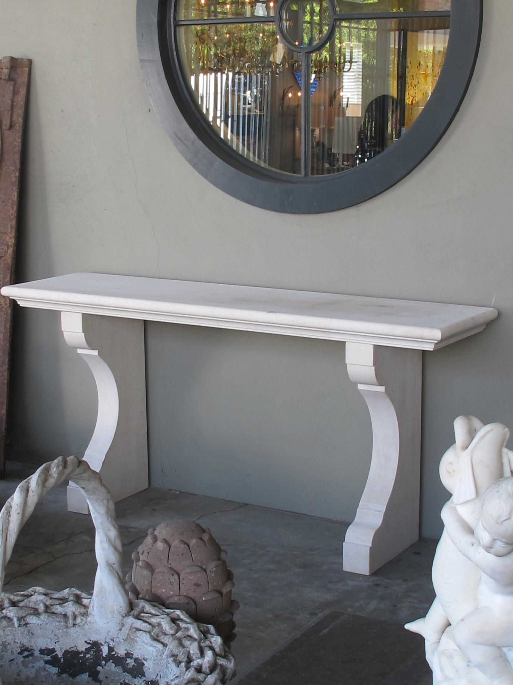 A  French Carved Limestone Neoclassical Style Indoor/Outdoor Wall Console Table For Sale 2