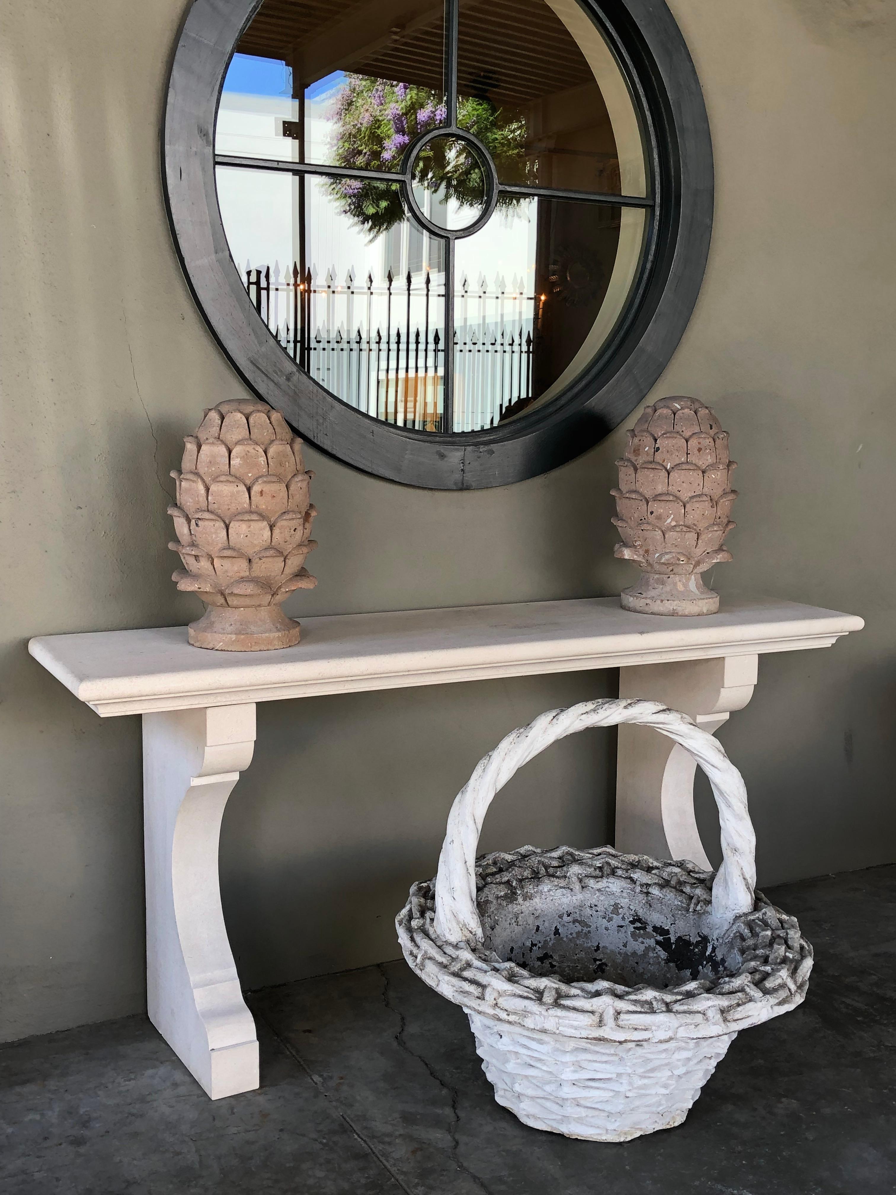 A  French Carved Limestone Neoclassical Style Indoor/Outdoor Wall Console Table For Sale 3