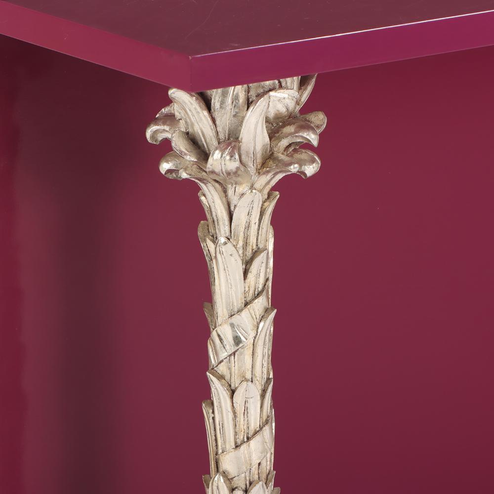 20th Century A French carved & silver giltwood palm console table in manner of Serge Roche. For Sale