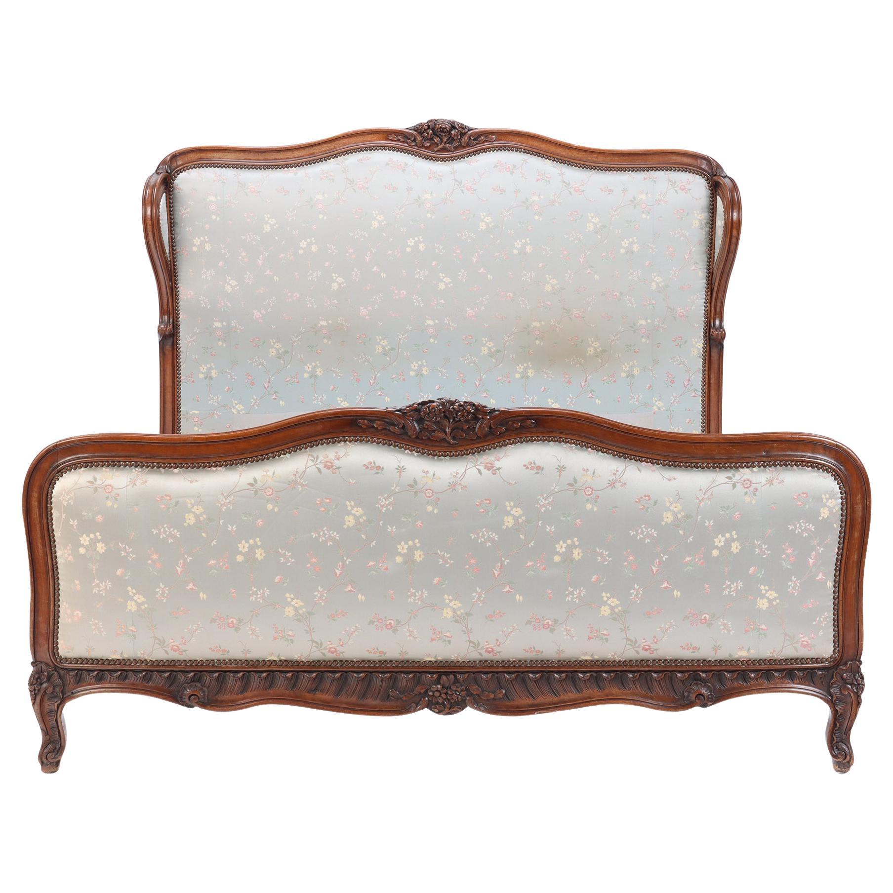 Rare French Queen Size Painted and Carved Bed with Angel Wings, Circa