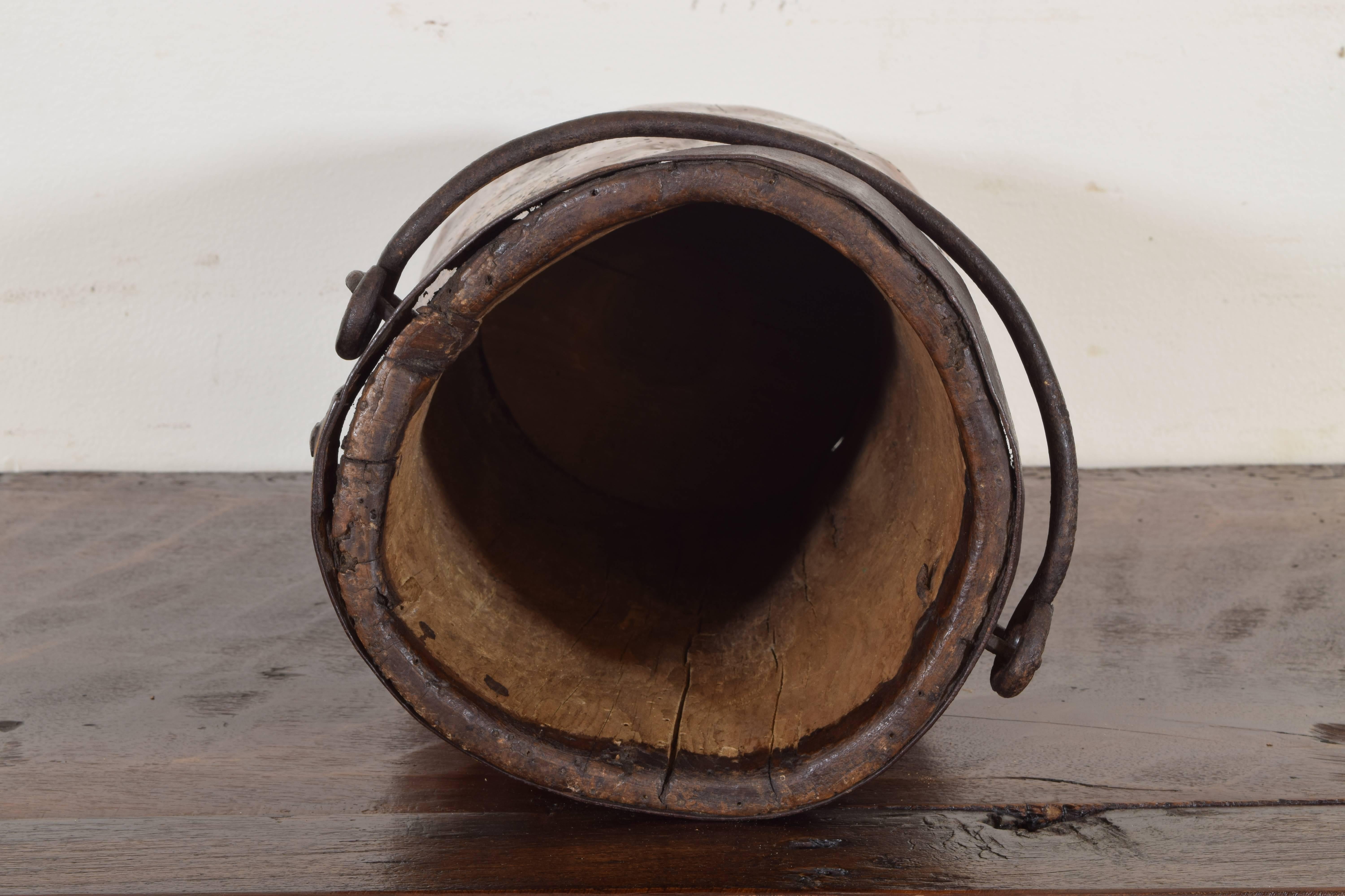 French Carved Wood and Iron Bound Handled Bucket, 18th-19th Century 1
