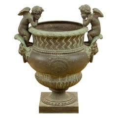 French Cast Bronze Garden Urn with Cherubs, circa 1910