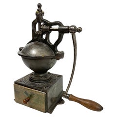 Antique French Cast Iron Coffee Grinder, Late 19th Century