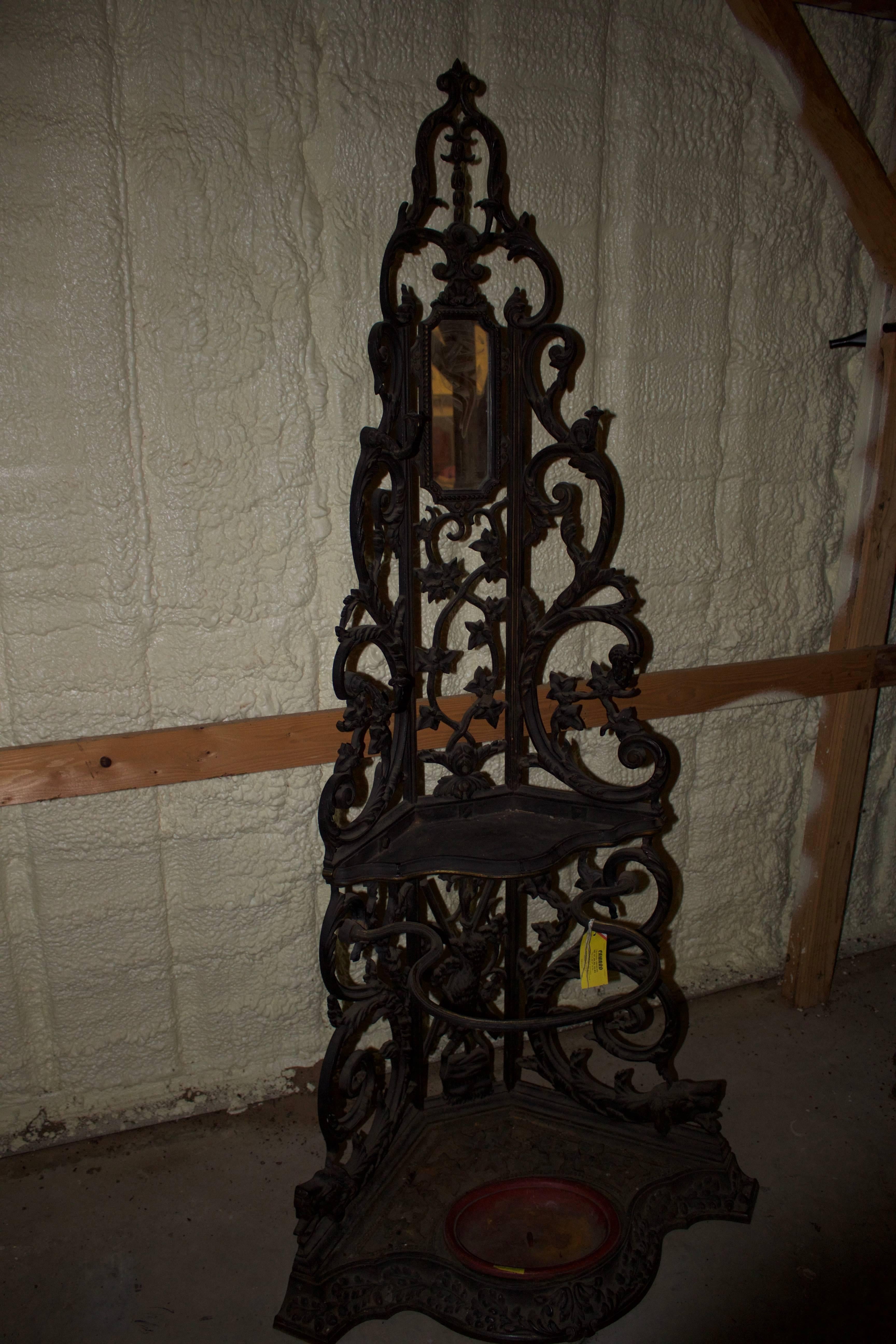 Belle Époque French Cast Iron Corner Portmanteau, Hall Tree with a Hunt Motif For Sale