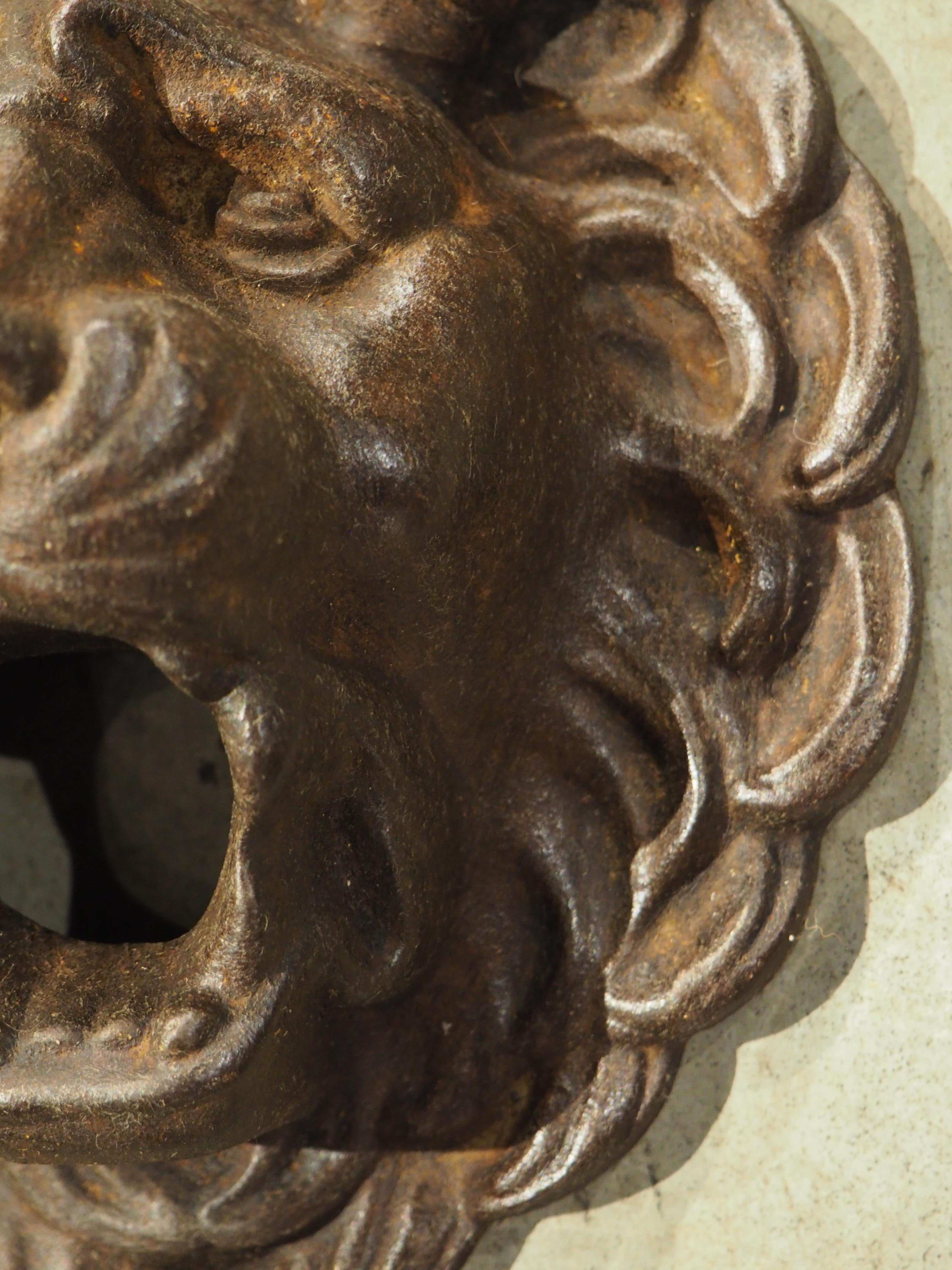 A French Cast Iron Lion Head Mascaron Fountain Spout, 20th Century In Good Condition In Dallas, TX