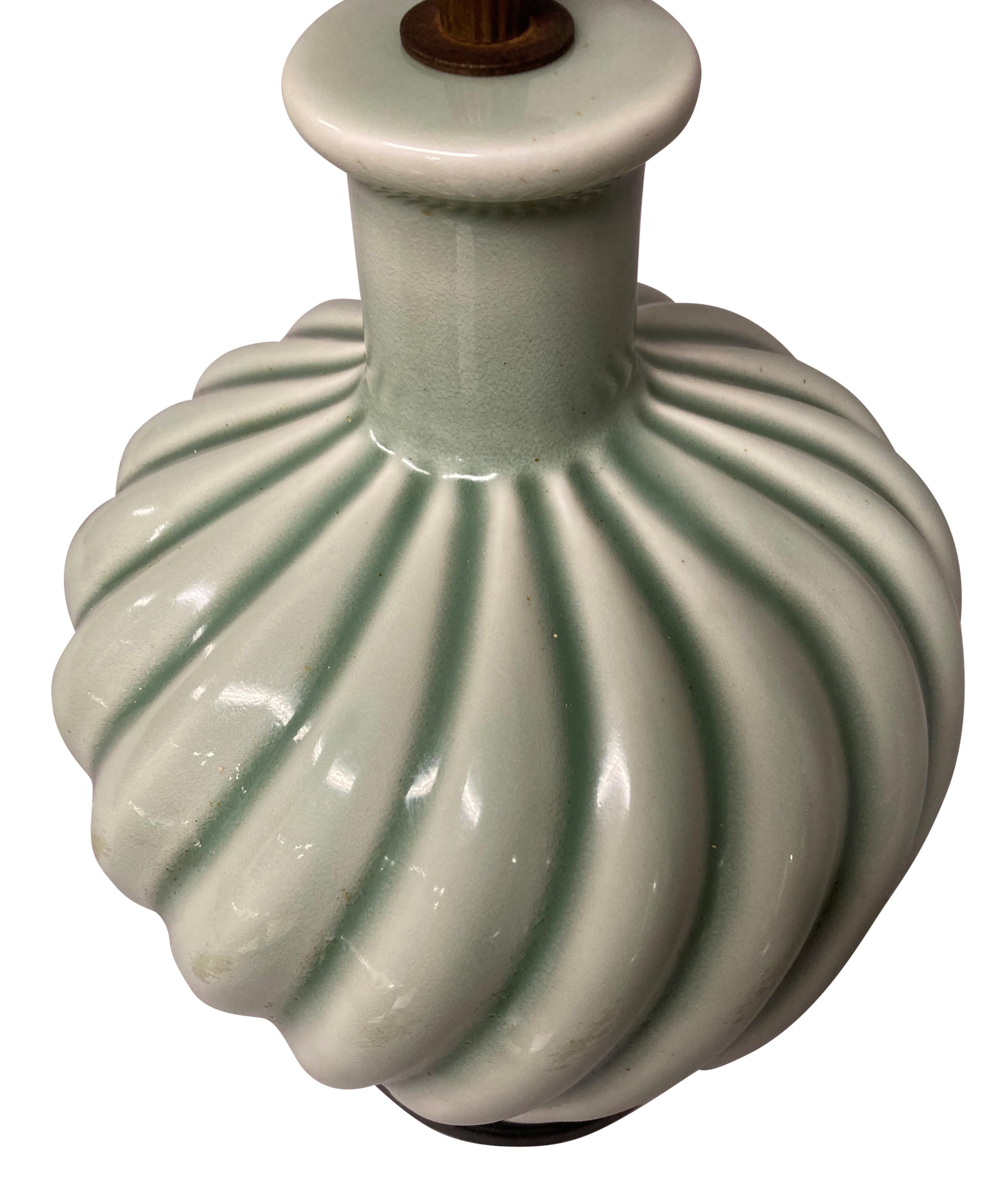 French Celadon Ceramic Lamp In Good Condition In London, GB