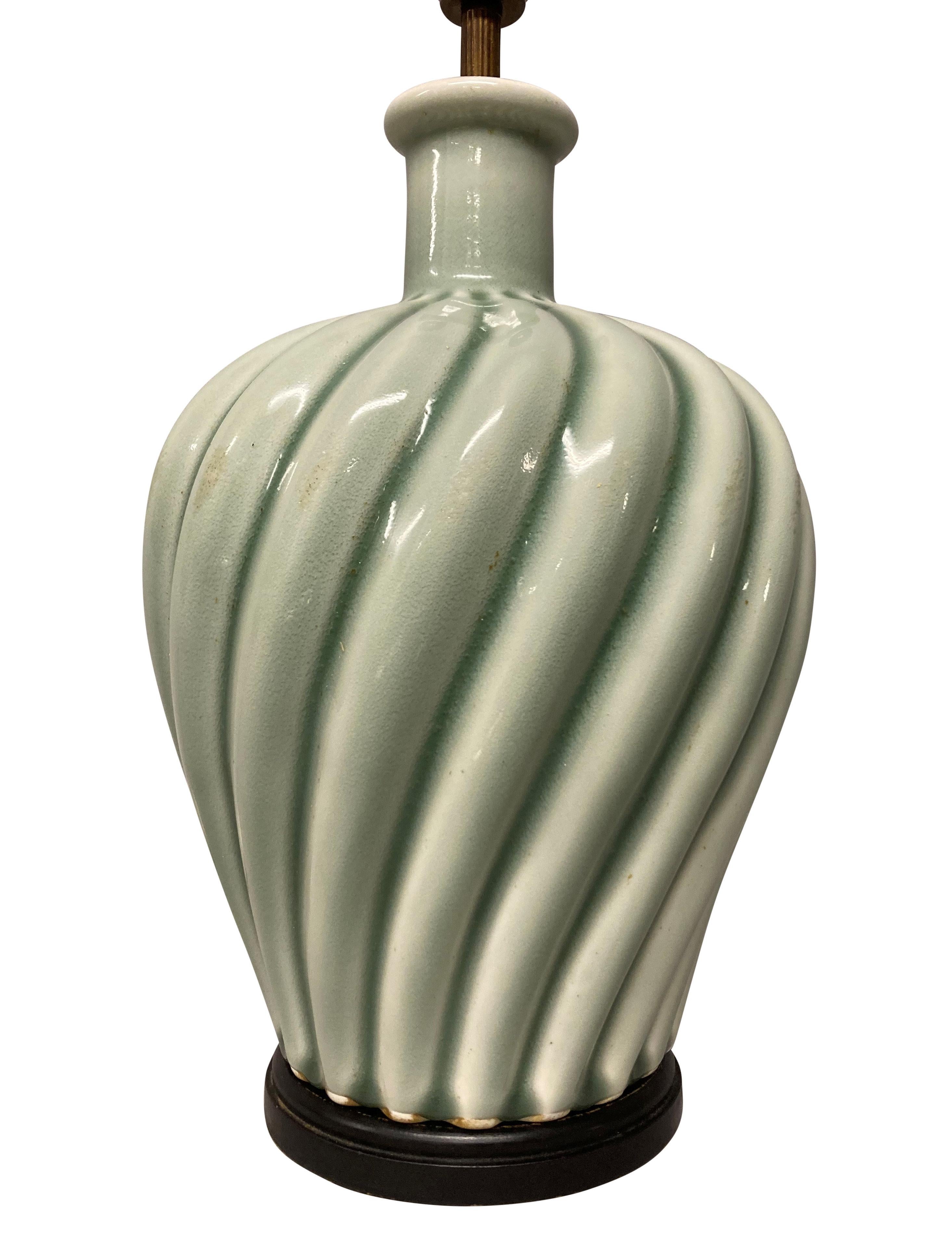 Mid-20th Century French Celadon Ceramic Lamp